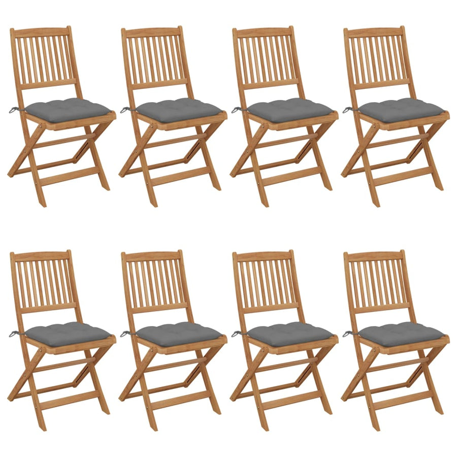 Tuinstoelen Inklapbaar Met Kussens Massief Acaciahout 8 Grijs Zonder armleuning