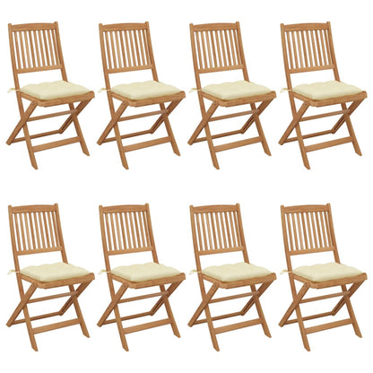 Tuinstoelen Inklapbaar Met Kussens Massief Acaciahout 8 Crème Zonder armleuning