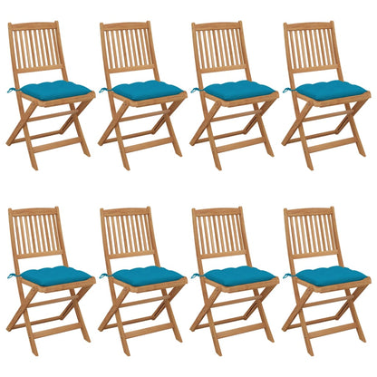 Tuinstoelen Inklapbaar Met Kussens Massief Acaciahout 8 lichtblauw Zonder armleuning