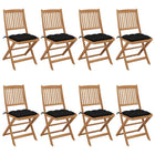 Tuinstoelen 8 st massief acaciahout inklapbaar met kussens