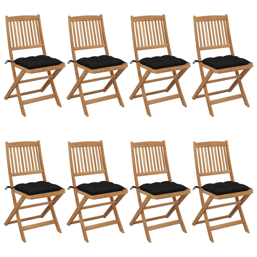 Tuinstoelen 8 St Inklapbaar Met Kussens Massief Acaciahout Zwart Zonder armleuning