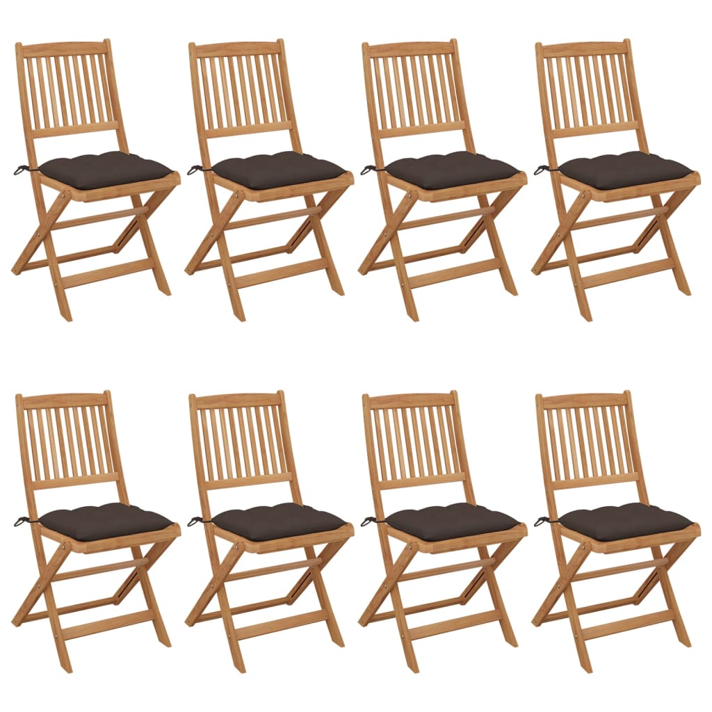 Tuinstoelen Inklapbaar Met Kussens Massief Acaciahout 8 Taupe Zonder armleuning