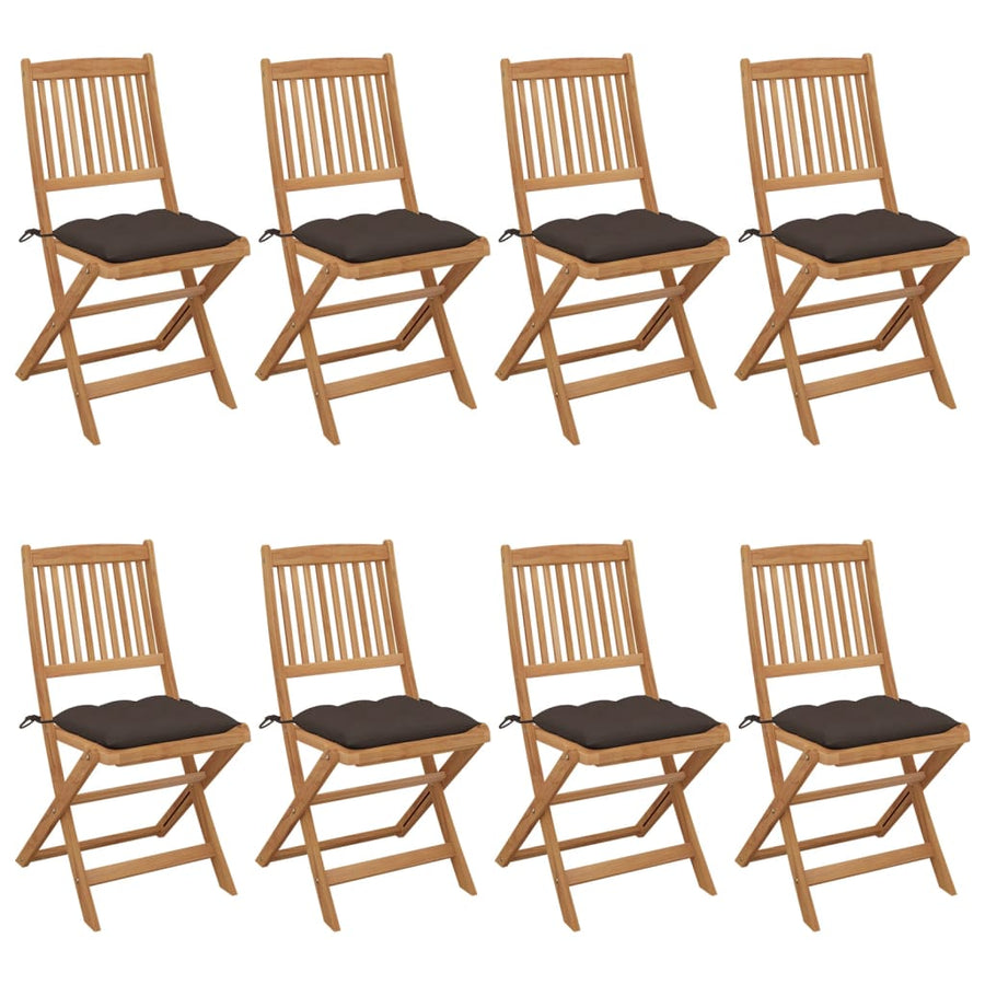 Tuinstoelen Inklapbaar Met Kussens Massief Acaciahout 8 Taupe Zonder armleuning
