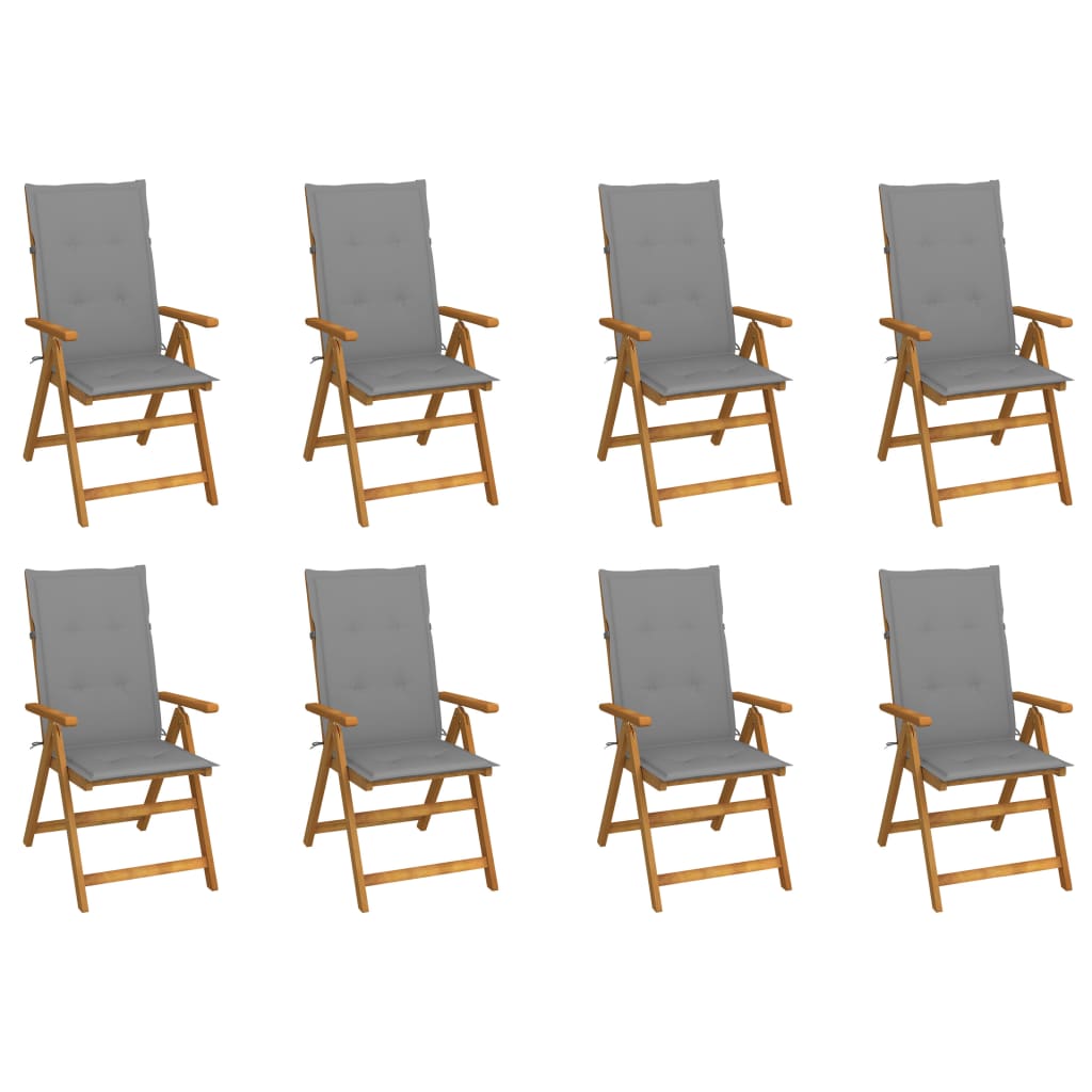 Tuinstoelen Inklapbaar Met Kussens Massief Acaciahout 8 120 x 50 x 3 cm Grijs