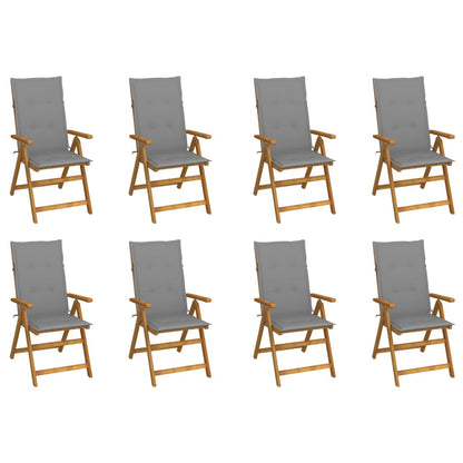Tuinstoelen Inklapbaar Met Kussens Massief Acaciahout 8 120 x 50 x 3 cm Grijs