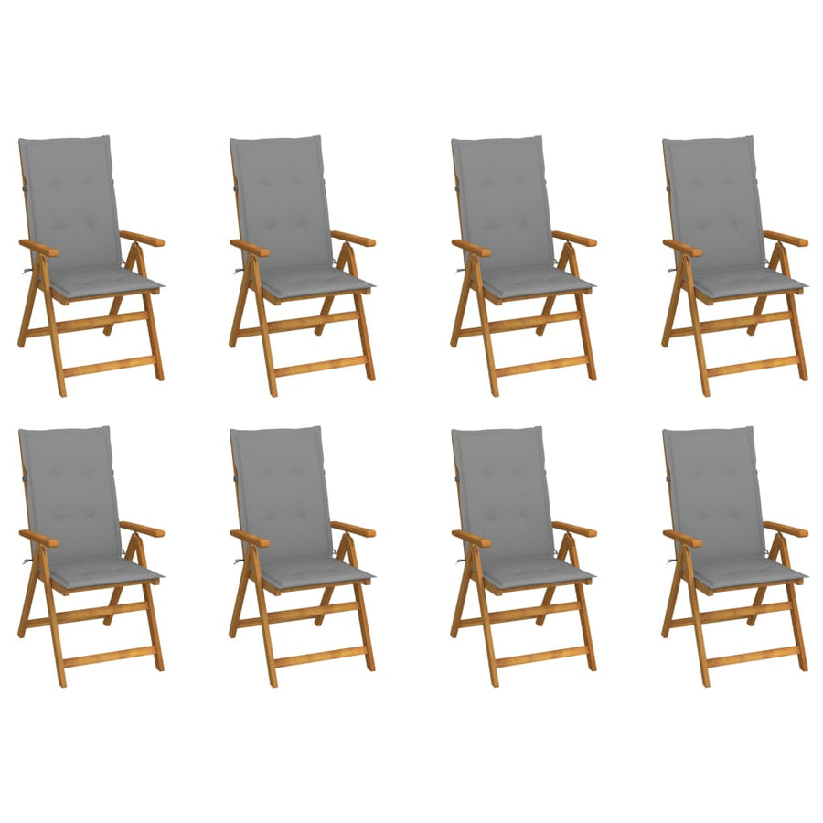 Tuinstoelen Inklapbaar Met Kussens Massief Acaciahout 8 120 x 50 x 3 cm Grijs