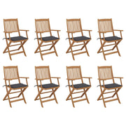 Tuinstoelen 8 st massief acaciahout inklapbaar met kussens