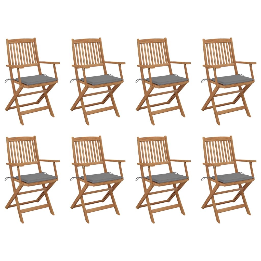 Tuinstoelen Inklapbaar Met Kussens Massief Acaciahout 8 Grijs