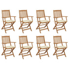 Garden Chairs 8 pcs Foldable with Cushions Solid Acacia Wood