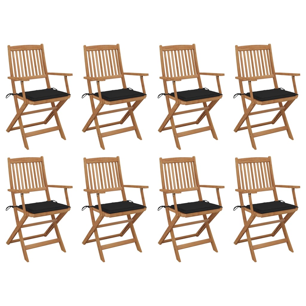 Tuinstoelen 8 St Inklapbaar Met Kussens Massief Acaciahout Zwart