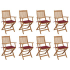 Tuinstoelen 8 st massief acaciahout inklapbaar wijnrood