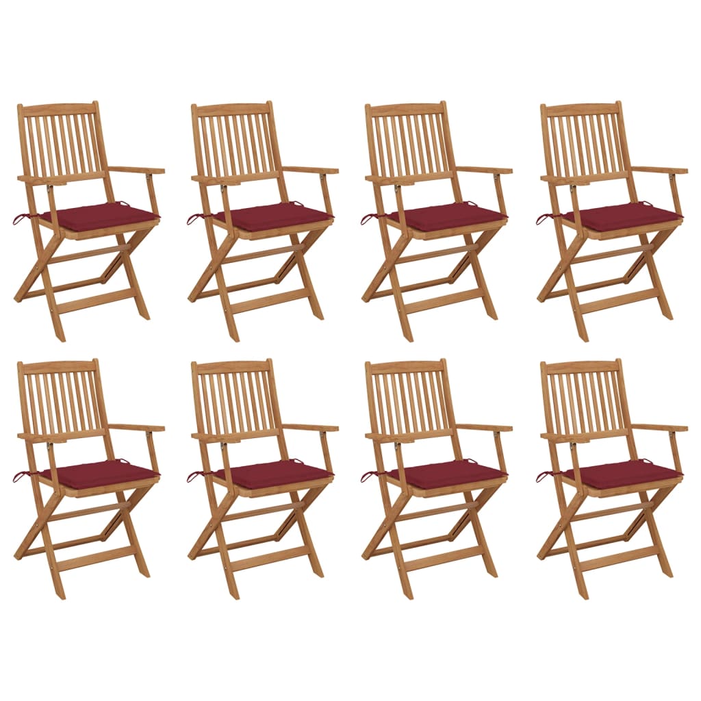 Tuinstoelen 8 St Inklapbaar Met Kussens Massief Acaciahout Wijnrood