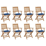 Tuinstoelen massief acaciahout inklapbaar set 8 blauwe kussens