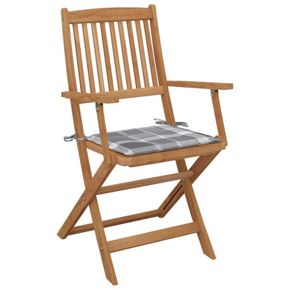 Tuinstoelen 8 St Inklapbaar Met Kussens Massief Acaciahout Grijs ruitpatroon