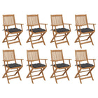 Garden Chairs 8 pcs Foldable with Cushions Solid Acacia Wood