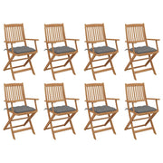 Tuinstoelen 8 st massief acaciahout inklapbaar met kussens