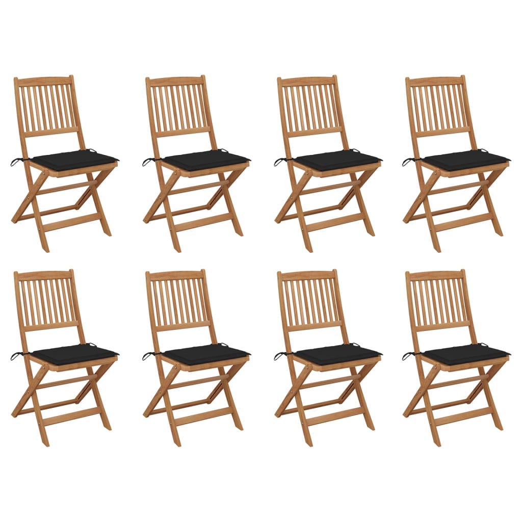 Tuinstoelen 8 St Inklapbaar Met Kussens Massief Acaciahout Zwart