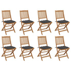 Garden Chairs 8 pcs Foldable with Cushions Solid Acacia Wood
