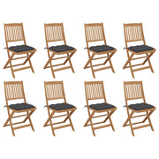 Tuinstoelen 8 st massief acaciahout inklapbaar met kussens