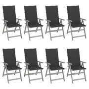 Tuinstoelen acaciahout 8 stuks verstelbaar met kussens grijs