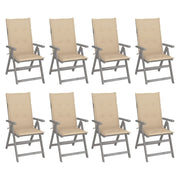 Tuinstoelen acaciahout grijs 8 stuks verstelbaar met kussens