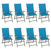 Tuinstoelen 8 stuks verstelbaar acaciahout grijs met kussens