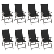 Tuinstoelen 8 stuks acaciahout grijs verstelbaar met kussens