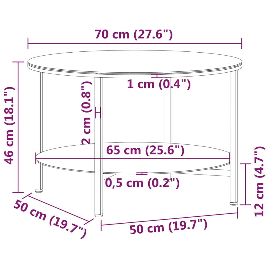 Salontafel 70 Cm Gehard Glas Zwart En Transparant Doorzichtig