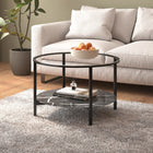 Coffee table 70 cm tempered glass black and black marble