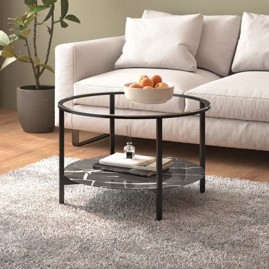 Salontafel 70 Cm Gehard Glas Zwart en zwartmarmer