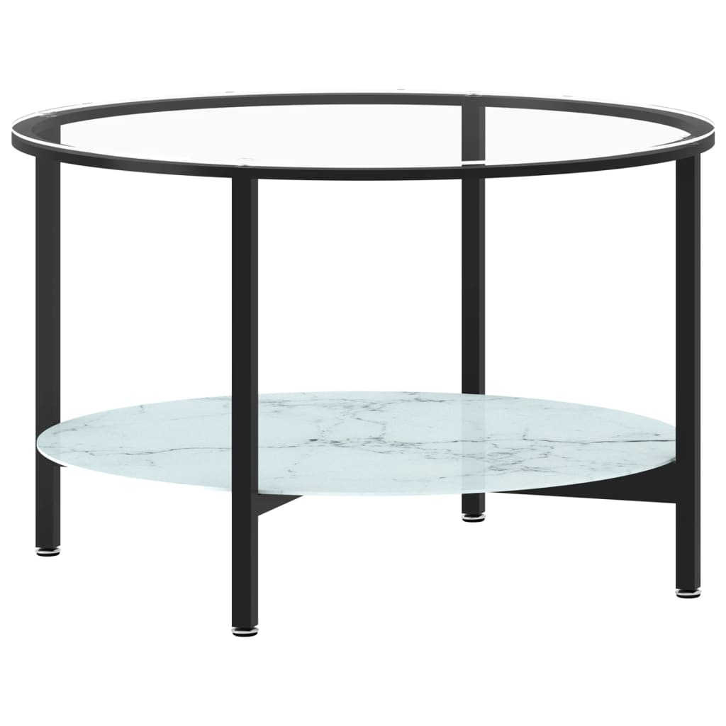 Salontafel 70 Cm Gehard Glas Zwart en witmarmer