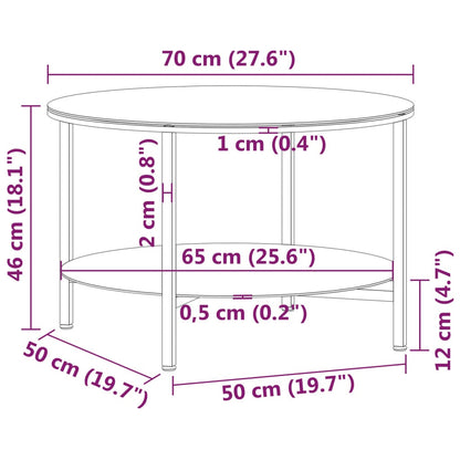Salontafel 70 Cm Gehard Glas Zwart en witmarmer