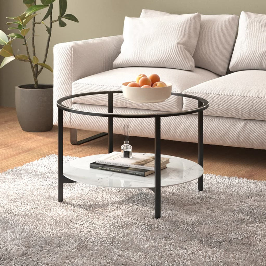 Salontafel 70 Cm Gehard Glas Zwart en witmarmer