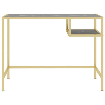 Computerbureau 100X36X74 Cm Gehard Glas Zwartmarmerkleurig black marble and gold