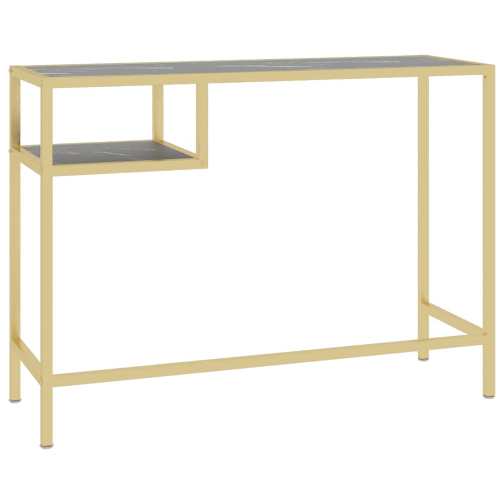 Computerbureau 100X36X74 Cm Gehard Glas Zwartmarmerkleurig black marble and gold