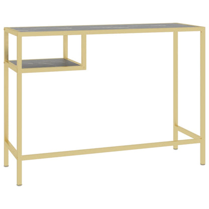Computerbureau 100X36X74 Cm Gehard Glas Zwartmarmerkleurig black marble and gold