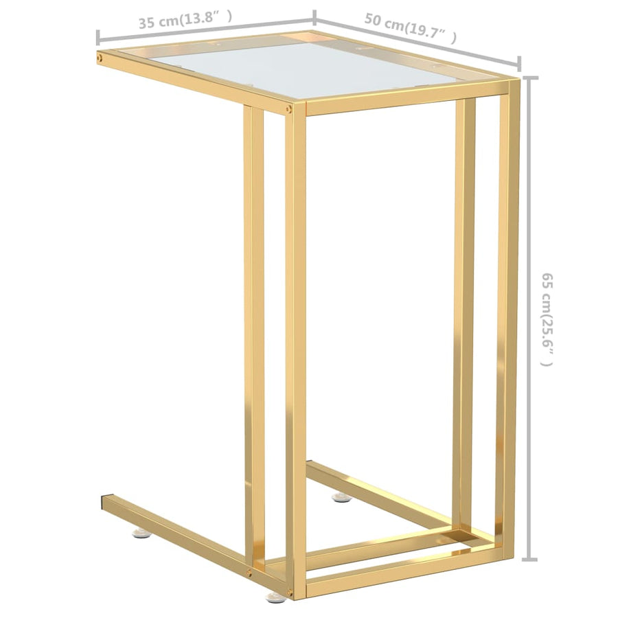 Computer Bijzettafel 50X35X65 Cm Gehard Glas Goud en transparant