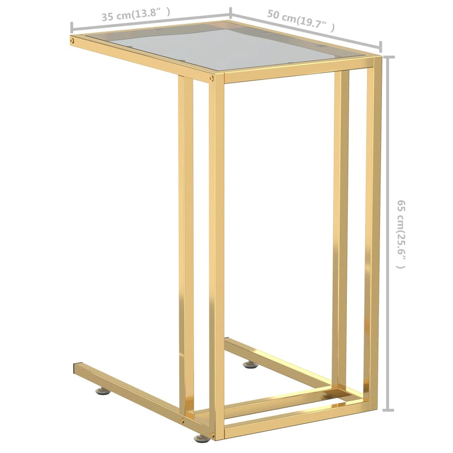 Computer Bijzettafel 50X35X65 Cm Gehard Glas Goud en zwart