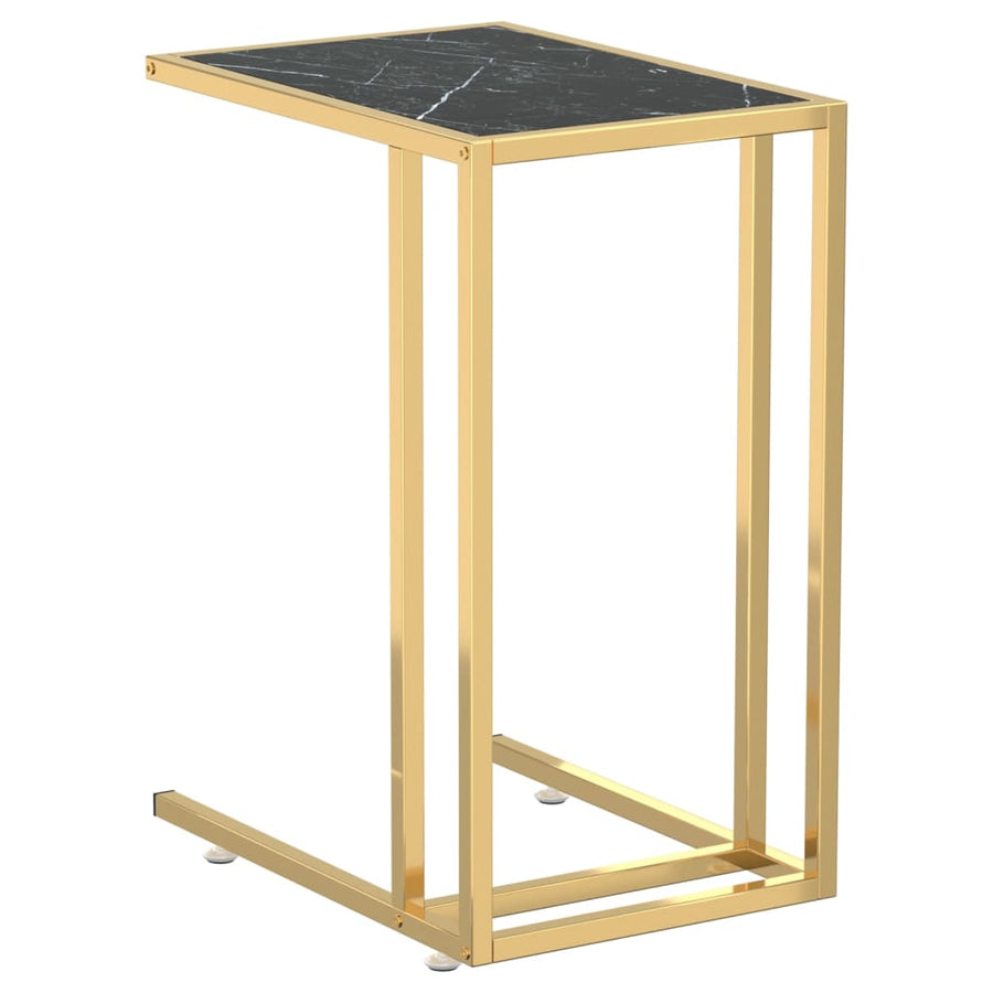 Computer Bijzettafel 50X35X65 Cm Gehard Glas Kleurig Goud en zwartmarmer
