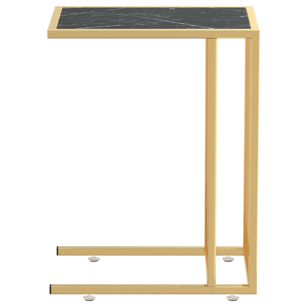 Computer Bijzettafel 50X35X65 Cm Gehard Glas Kleurig Goud en zwartmarmer