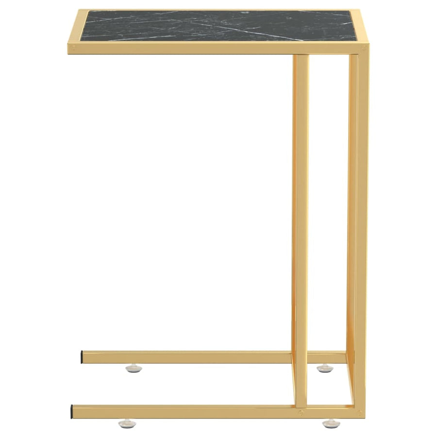 Computer Bijzettafel 50X35X65 Cm Gehard Glas Kleurig Goud en zwartmarmer