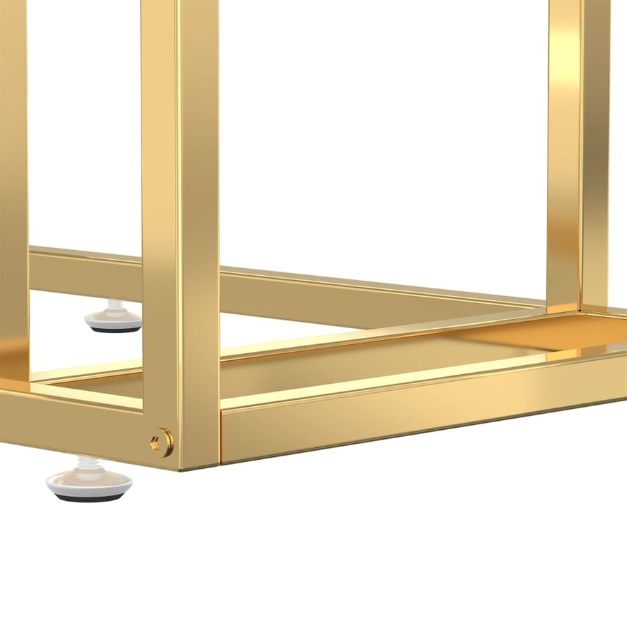 Computer Bijzettafel 50X35X65 Cm Gehard Glas Kleurig Goud en zwartmarmer