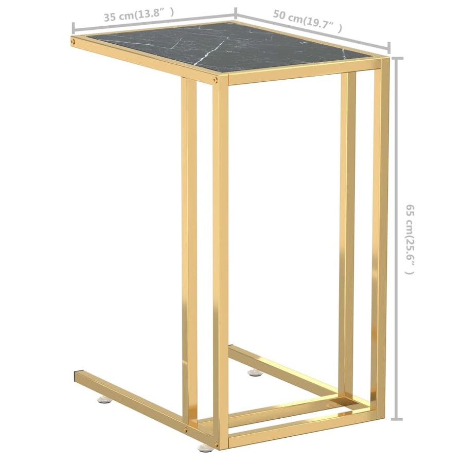 Computer Bijzettafel 50X35X65 Cm Gehard Glas Kleurig Goud en zwartmarmer