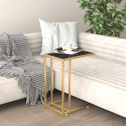 Computer side table 50x35x65 cm tempered glass black marble look