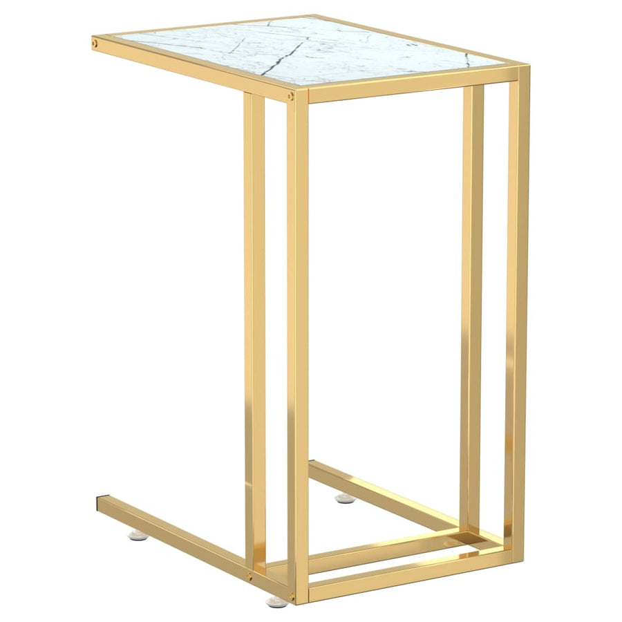 Computer Bijzettafel 50X35X65 Cm Gehard Glas Kleurig Goud en witmarmer