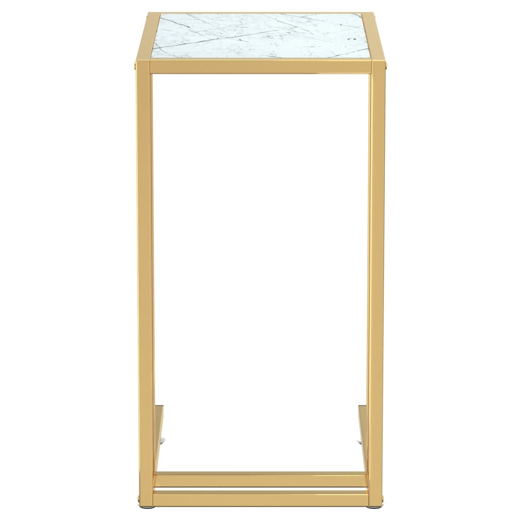 Computer Bijzettafel 50X35X65 Cm Gehard Glas Kleurig Goud en witmarmer