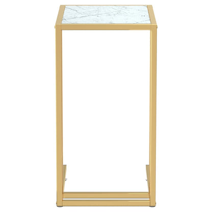 Computer Bijzettafel 50X35X65 Cm Gehard Glas Kleurig Goud en witmarmer