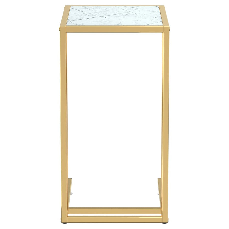 Computer Bijzettafel 50X35X65 Cm Gehard Glas Kleurig Goud en witmarmer
