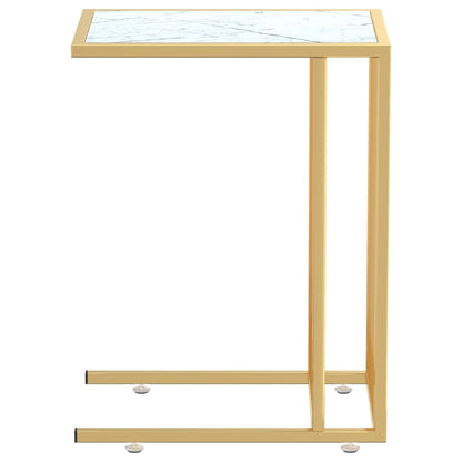 Computer Bijzettafel 50X35X65 Cm Gehard Glas Kleurig Goud en witmarmer