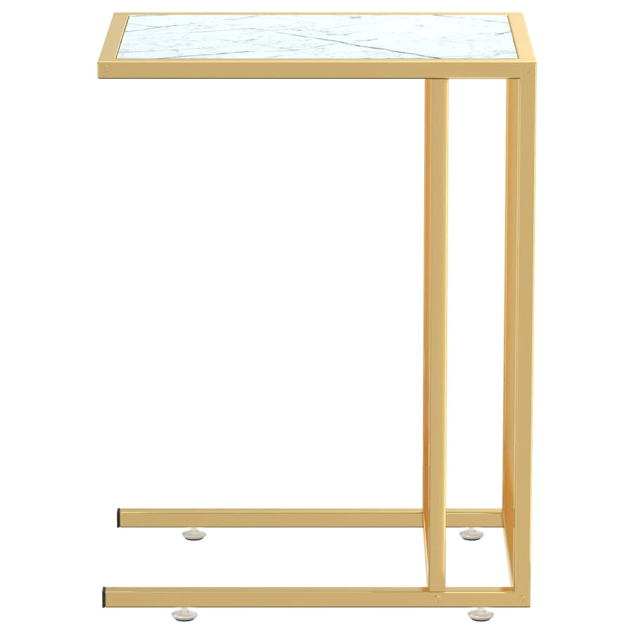 Computer Bijzettafel 50X35X65 Cm Gehard Glas Kleurig Goud en witmarmer